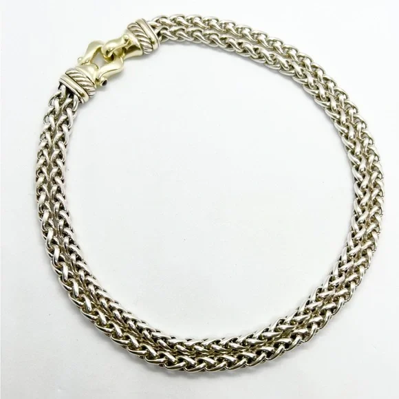 David Yurman Gold Buckle Double Wheat Chain Necklace With Rhodolite Garnet - Picture 7 of 14